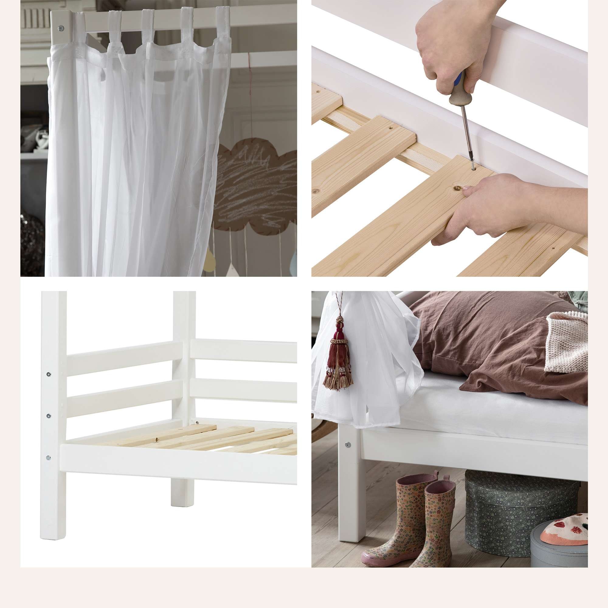 Hoppekids Himmelbett »ECO Dream Kinder/ Prinzessinnenbett 90x200cm, H= 182 cm, Kiefer massiv« wahlweise mit Gästebett oder Schubkästen
