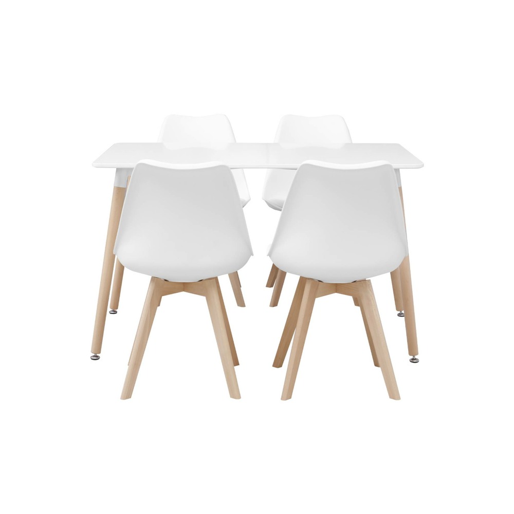 Table à manger rectangulaire bois 120cm blanc - hedvig - 4 chaises. 4 places. Scandinave. Pieds bois