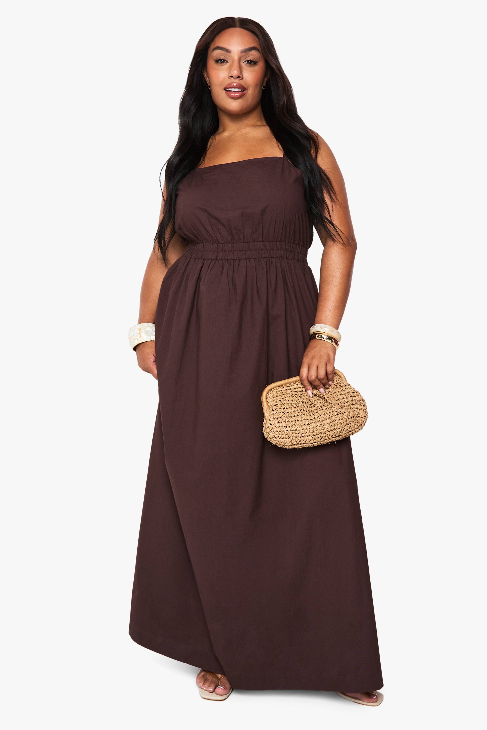 boohoo Robe Midaxi en Popeline de Coton Plus