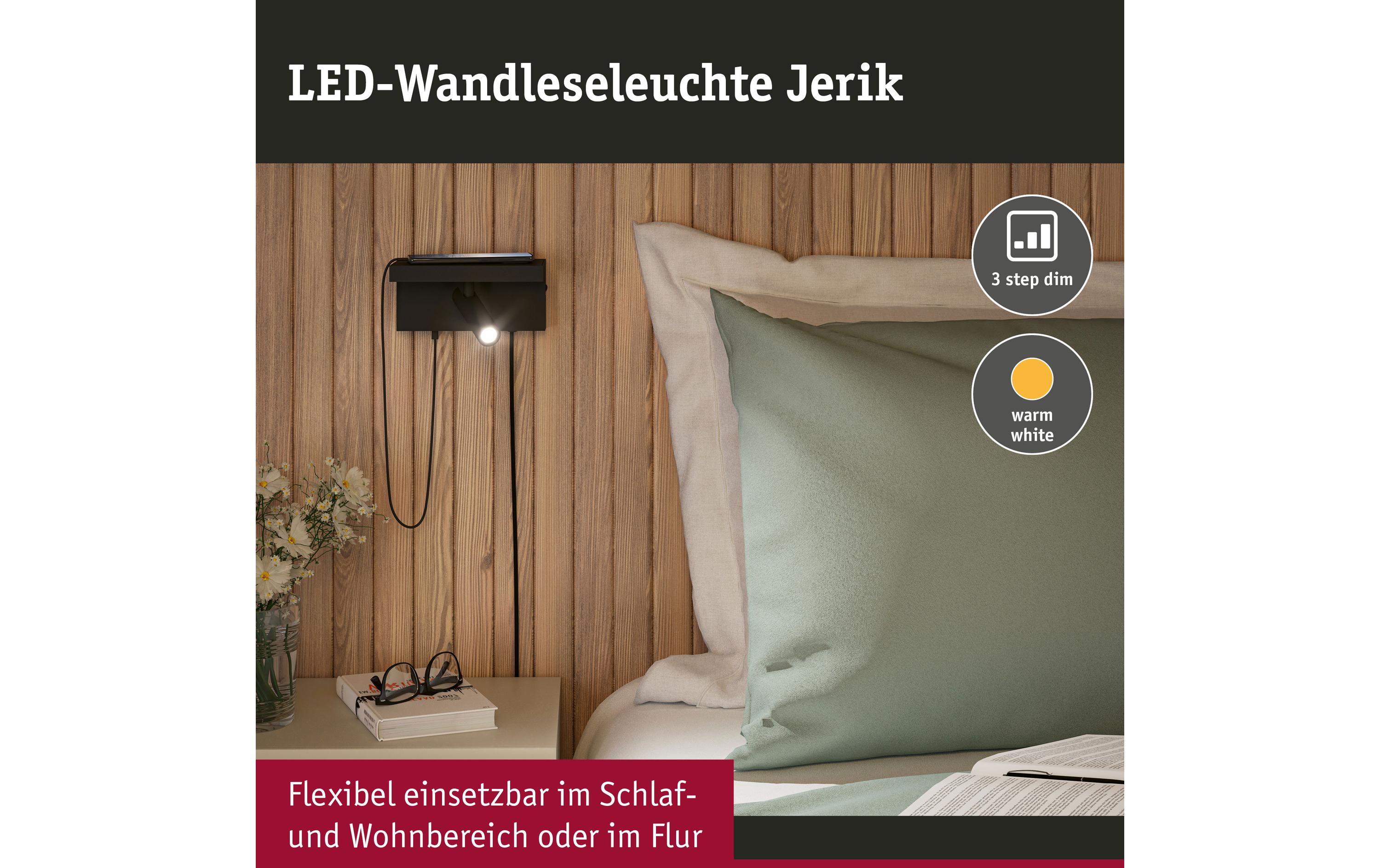 Wandleuchte 3-Step-Dim Jerik USB C SchwarzDimmbare LED Wandleseleuchte