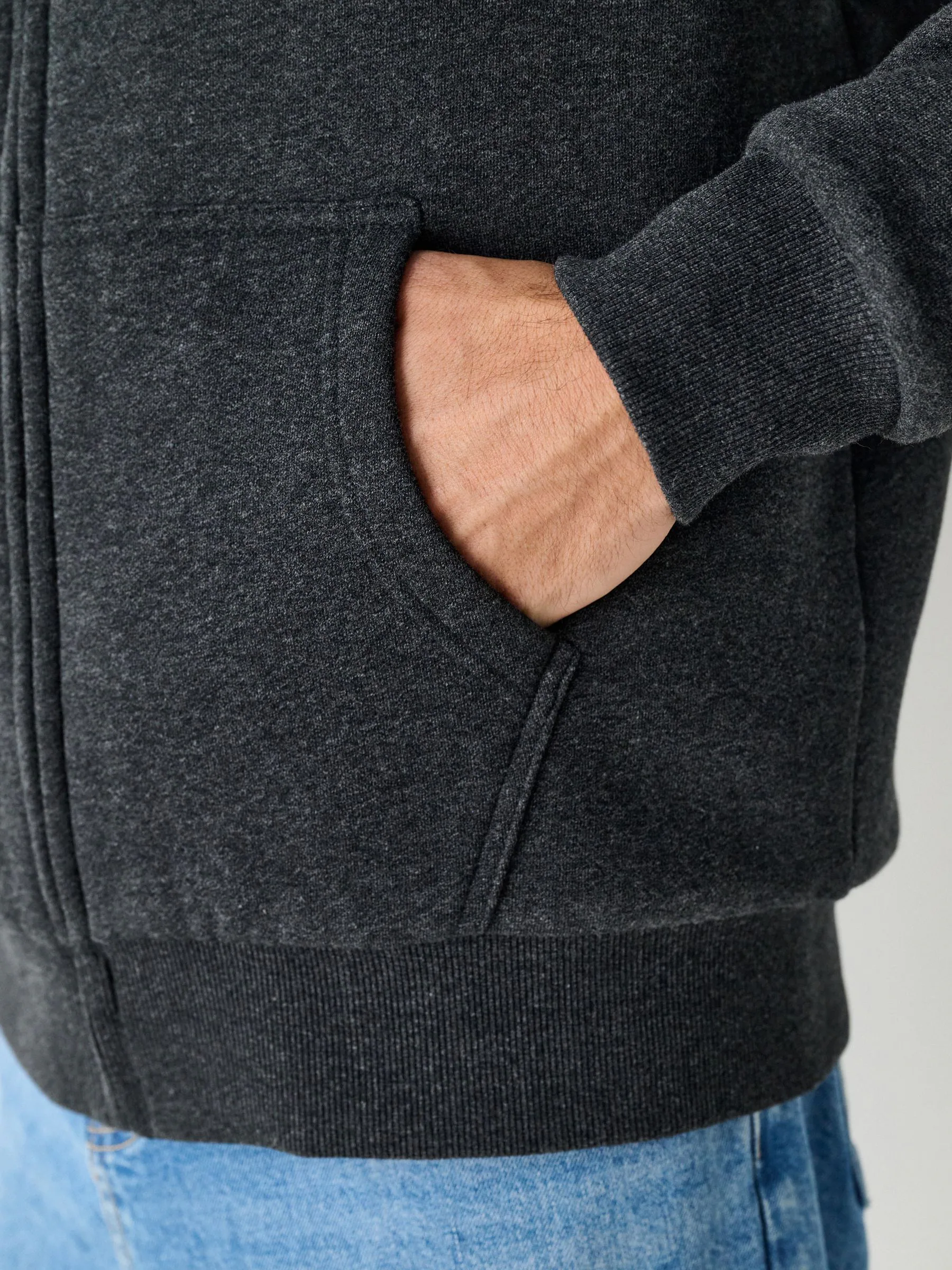 Grijs gemêleerd - Borg hoodie met fleecevoering en volledige ritssluiting