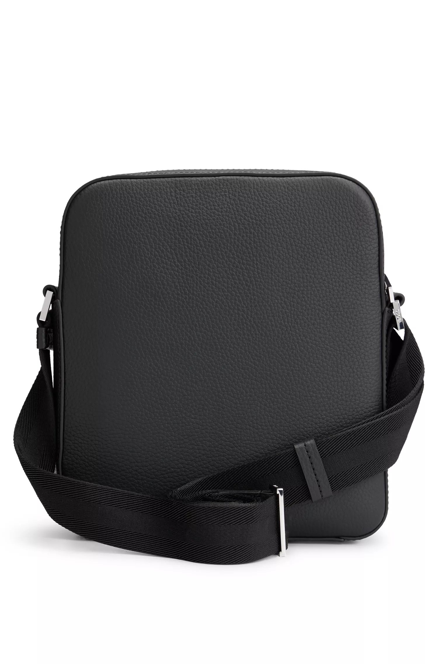 Bolsa BOSS Black-Reporter em couro italiano granulado com logotipo em relevo.