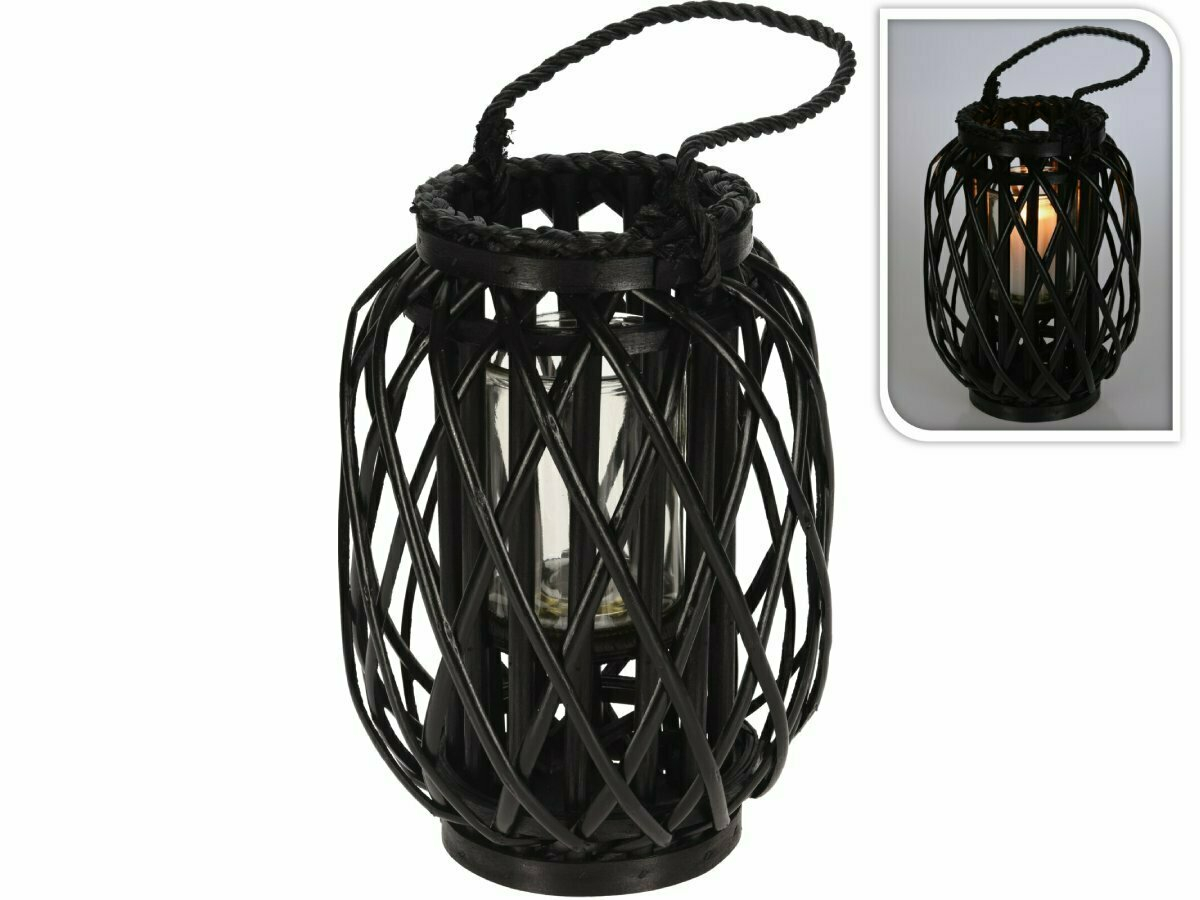 H & S Decoration Ø 23 x 30 cm rieten lantaarn - Black
