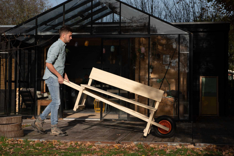 Weltevree Wheelbench tuinbank kruiwagenbank eiken
