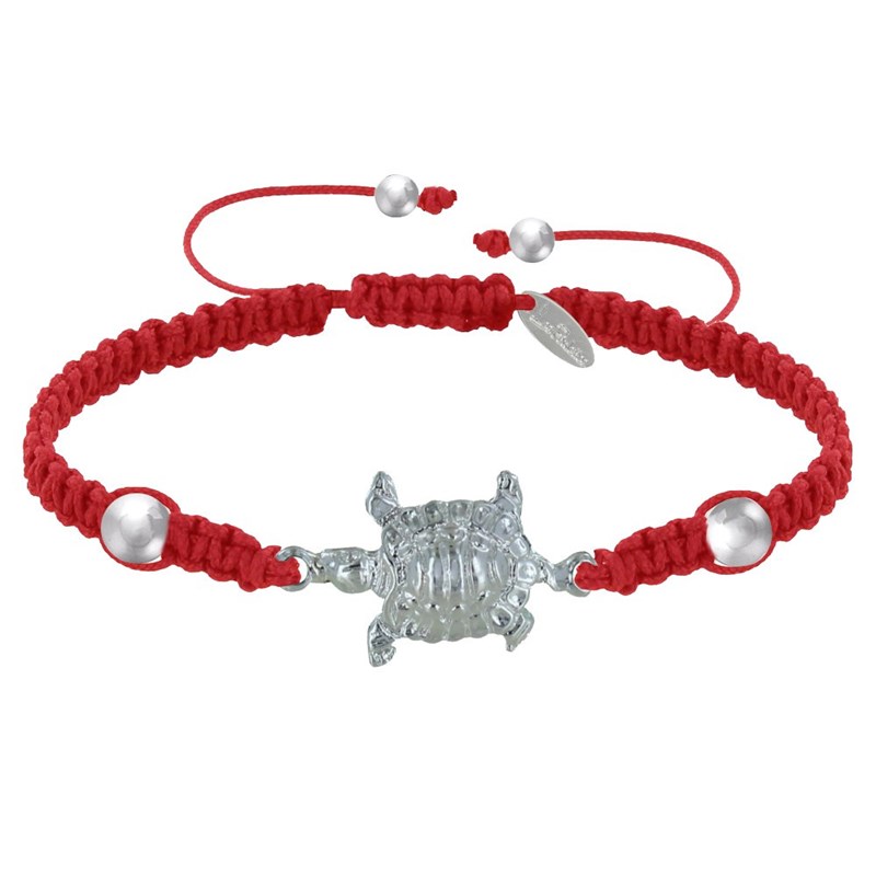 Bracelet Métal Argenté Tortue Lien Tréssé - Rouge