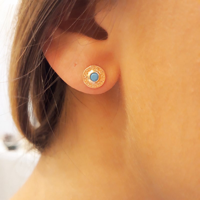 Petites Boucles d'Oreilles Plaqué Or Mode Turquoise
