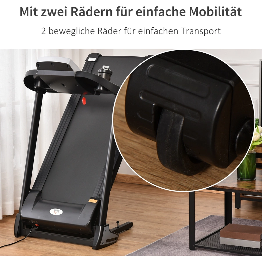 HOMCOM Laufband Ideales Training, Getränkehalter, Handyhalter Schwarz, Grau