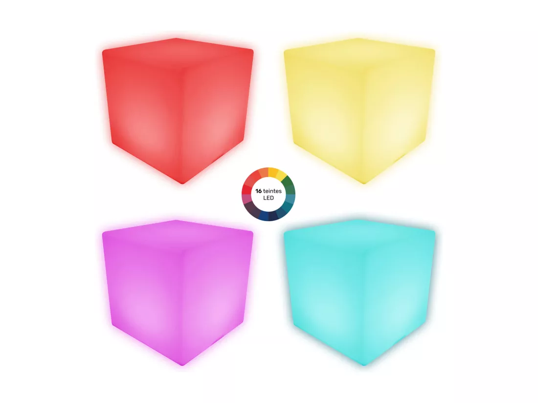 Cube lumineux LED 40cm multicolore NAOS - HAPPY GARDEN