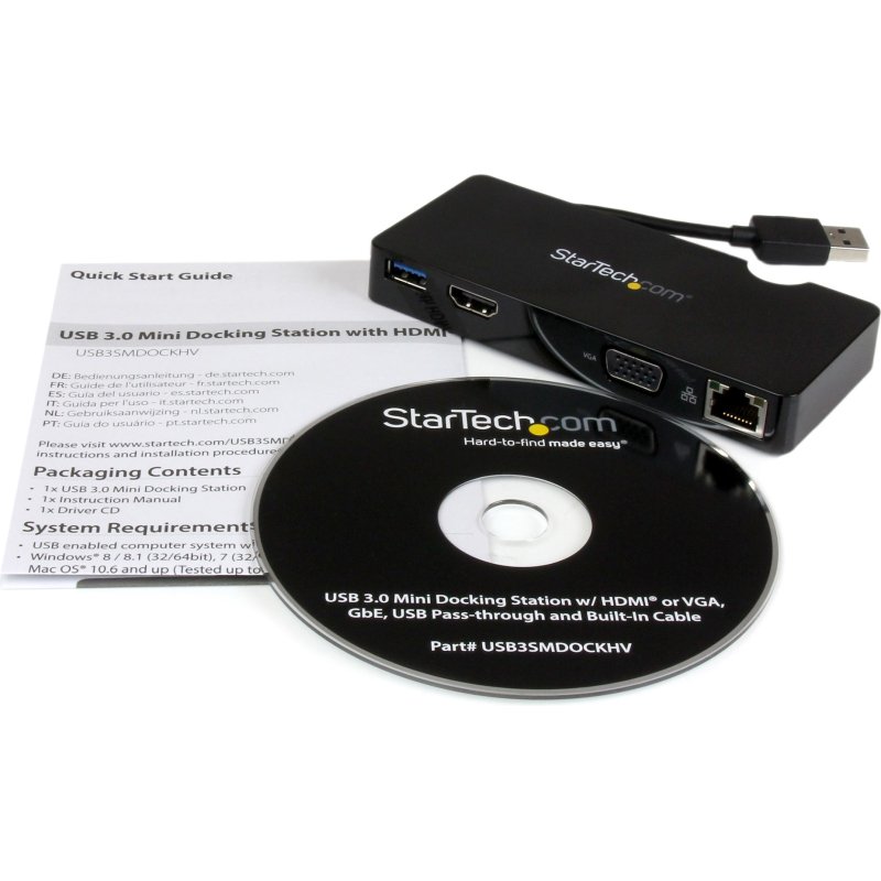 StarTech.com Mini station d’accueil USB 3.0 universelle pour ordinateur portable avec HDMI ou VGA, Gigabit Ethernet, USB 3.0