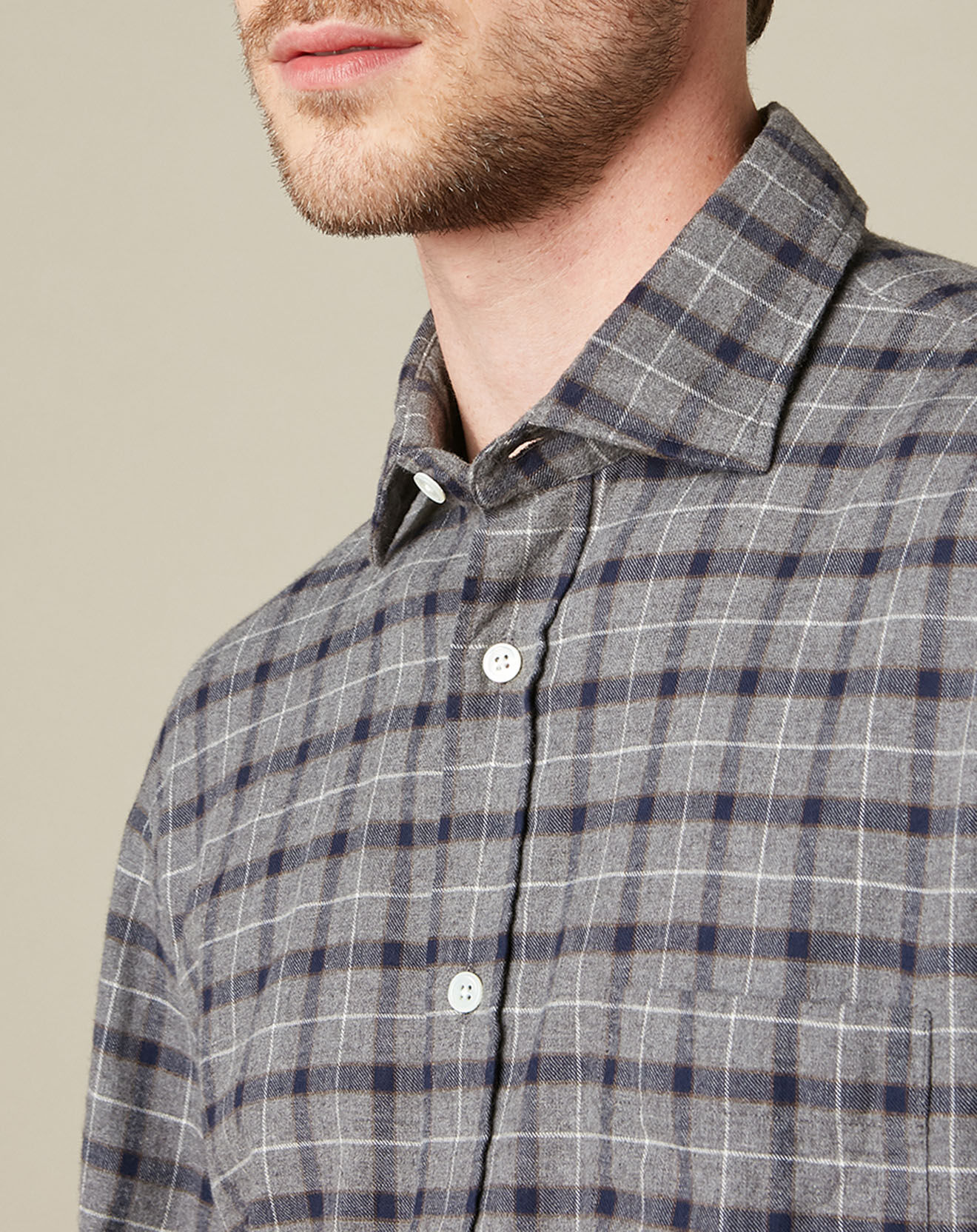 Hartford Chemise Regular en Flanelle de Coton Paul gris/marine