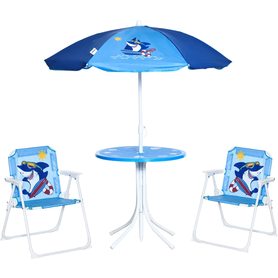 Outsunny Kindersitzgruppe mit Tisch und Sonnenschirm blau
