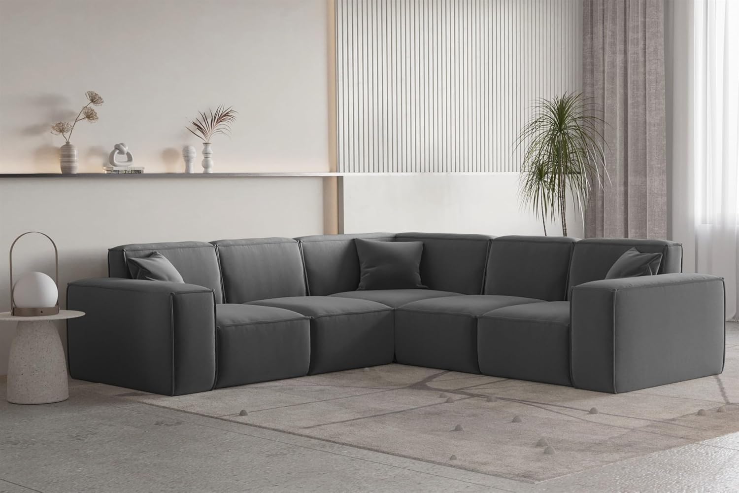 Fun Möbel Ecksofa Designersofa CELES Premium in Stoff Opera Velvet Seite Universal (Dunkelgrau)