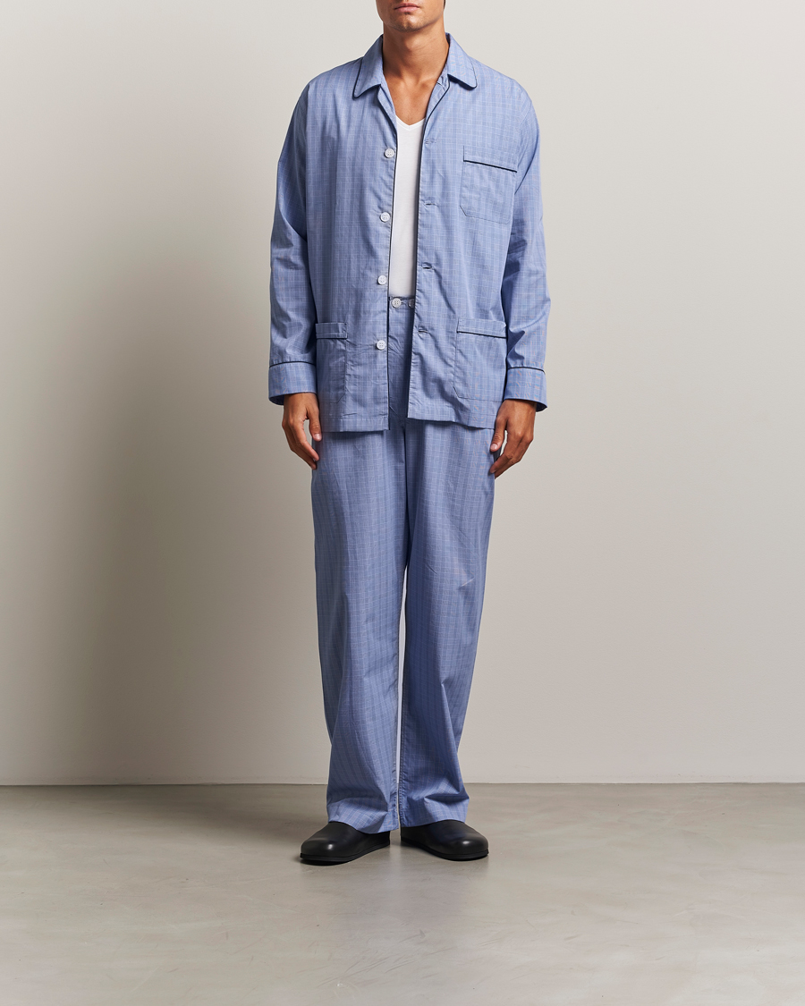 Derek Rose Piped Cotton Pyjama Set Light Blue