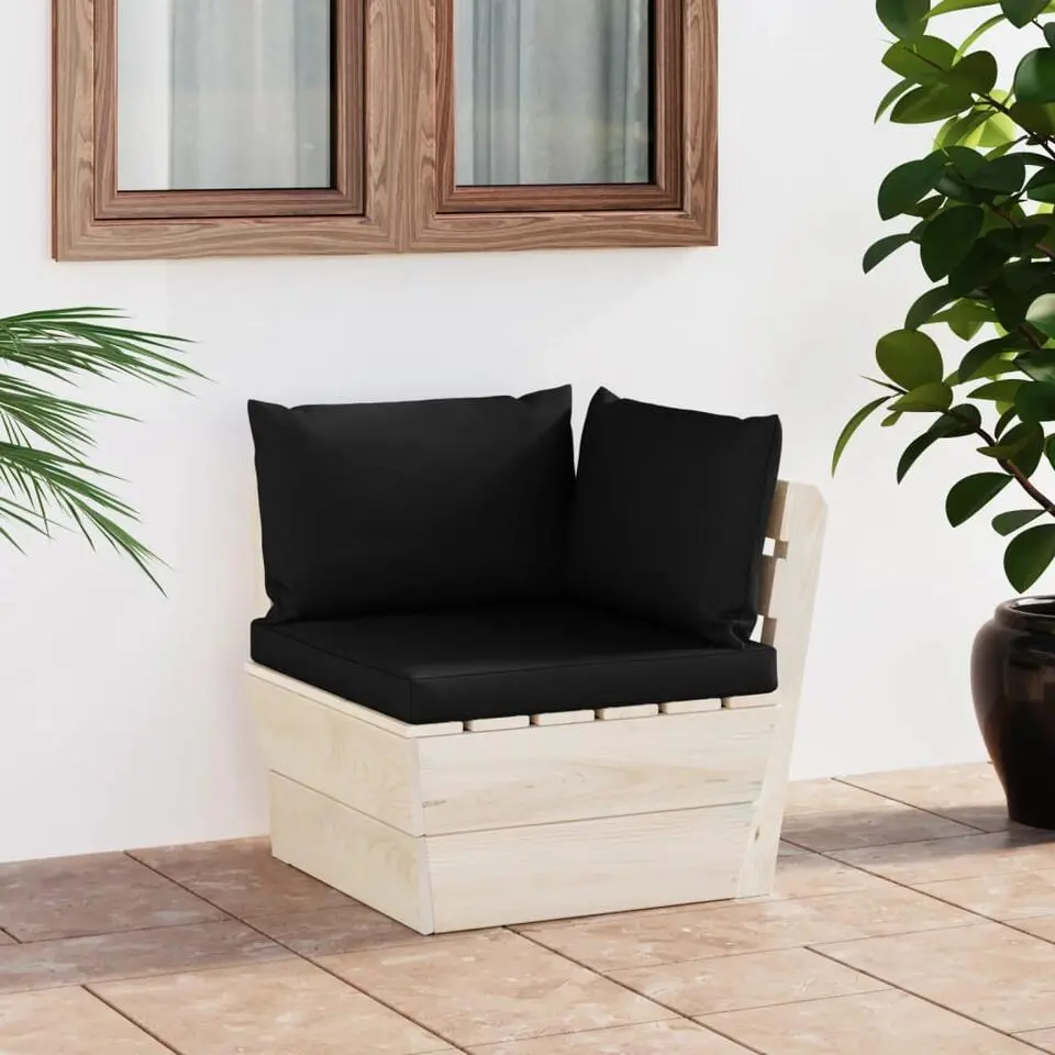 vidaXL - Tuinhoekbank - Zwart - Hout - Met kussens pallet