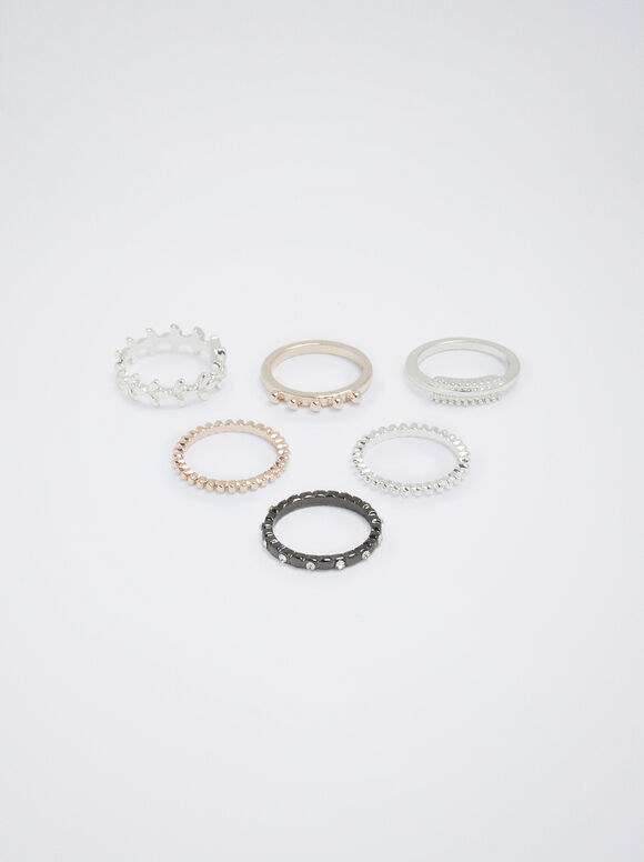 Conjunto de anéis com acabamento múltiplo - Multicolorido