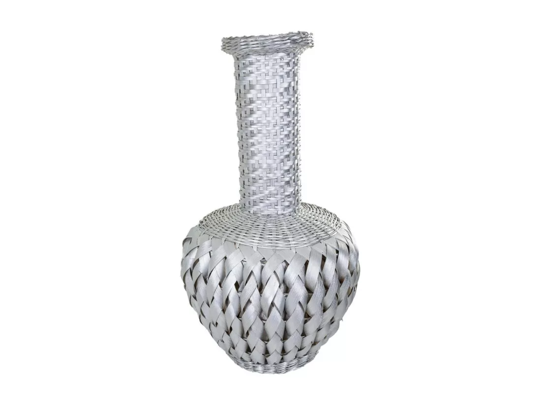 Vase en bambou laqué argenté 15x38x71h