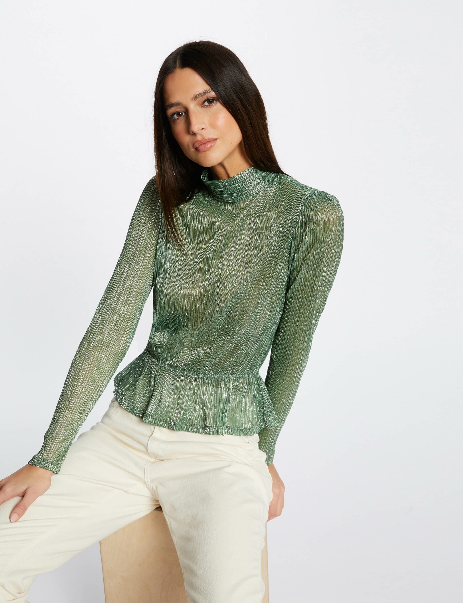 T-shirt manches longues métallisé vert femme - vert