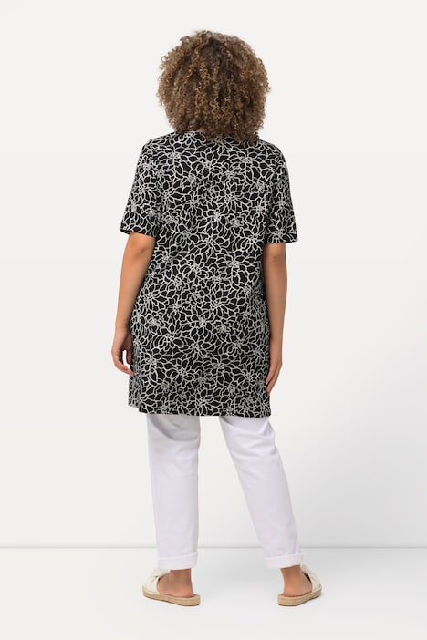Longshirt, Zierfalten, A-Linie, V-Ausschnitt, Halbarm