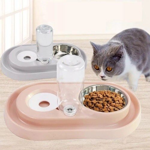 Comedouro e bebedouro rosa para animais de estimação