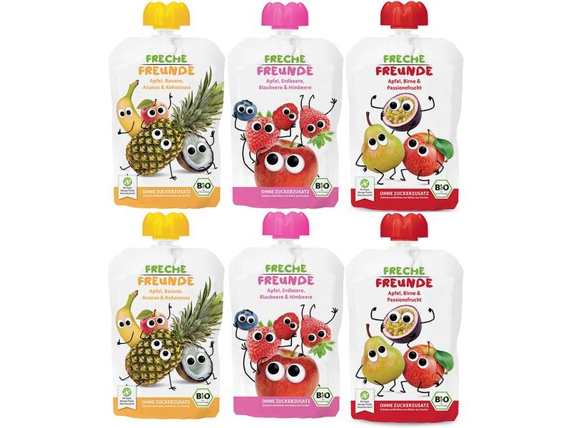 Freche Freunde Quetschie Probierpaket fruchtig, 6 x 100 g Leckere Mix-Pack für Kinder
