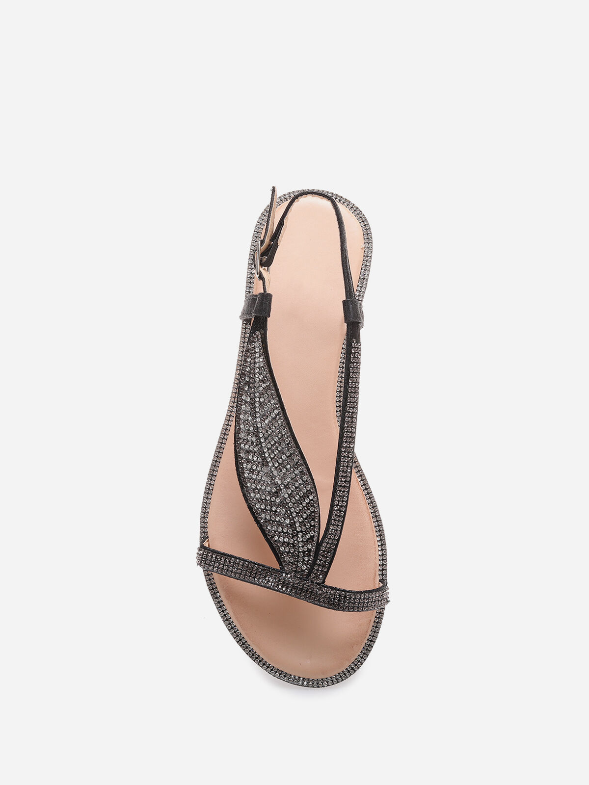 Sandales à feuille en strass grandes tailles- Noir