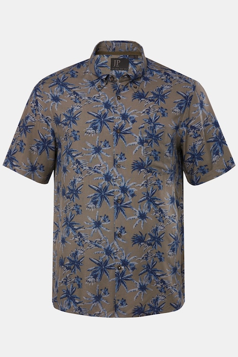 Hemd, Halbarm, Alloverprint, Buttondown-Kragen, Cuba-Fit, bis 8 XL