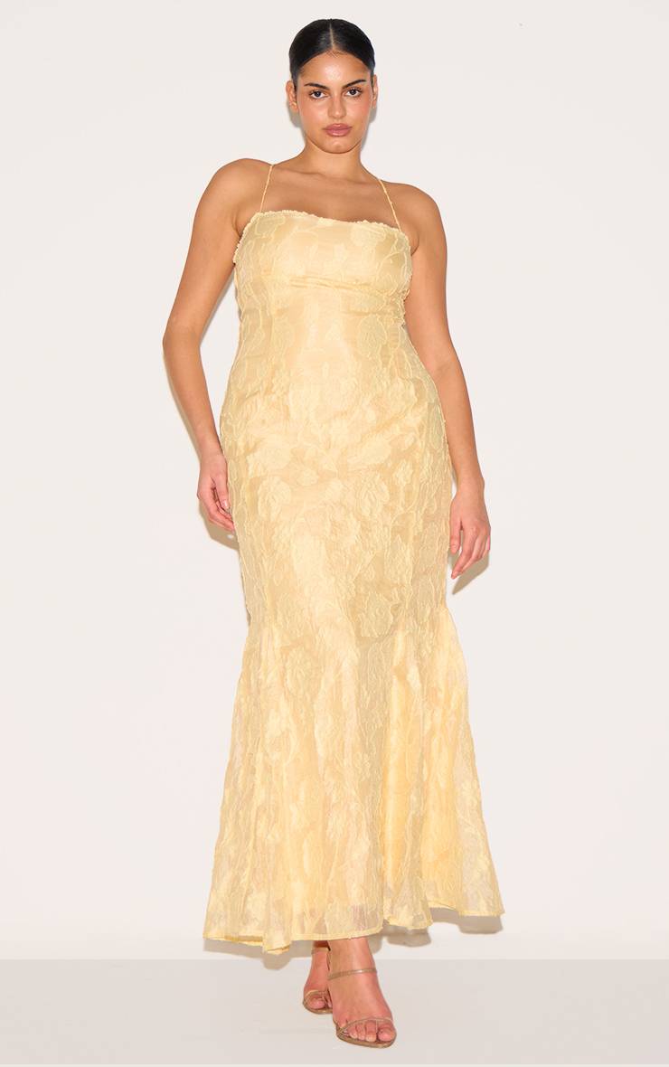 Citron Robe Maxi Grande Taille Texturée Avec Laçage Au Dos