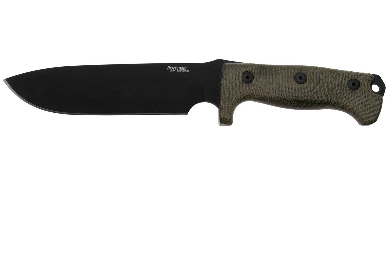 LionSteel M7B CVG Black, Green Canvas Micarta vaststaand mes, Molletta design