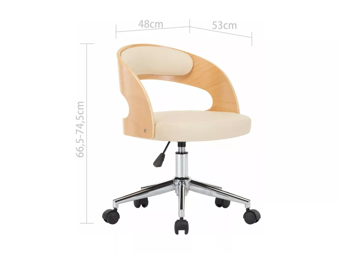 Chaise pivotante de bureau Crème Bois courbé et similicuir