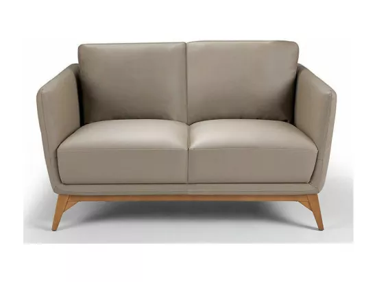Canapé 2 places contemporain cuir capitonné et bois noyer Kila-Couleur Aqua 82 Taupe