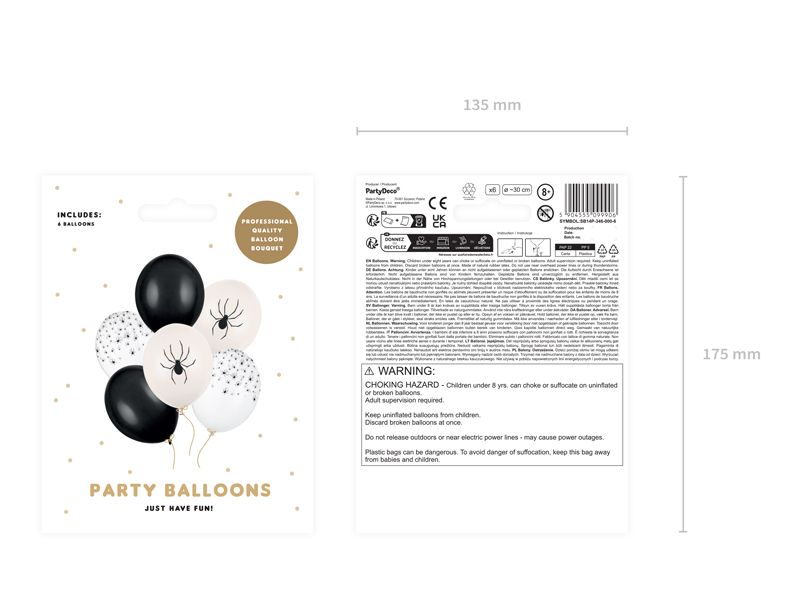 Partydeco Ballons Spinnen, 30 cm, 6 Stück Ballone für die Halloween-Dekoration