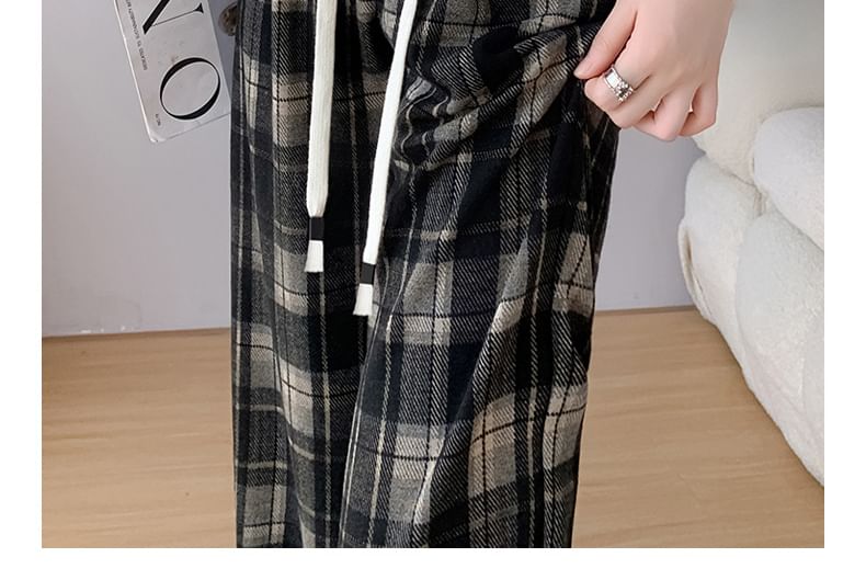 Klevy - Hoge geruite wijde broek