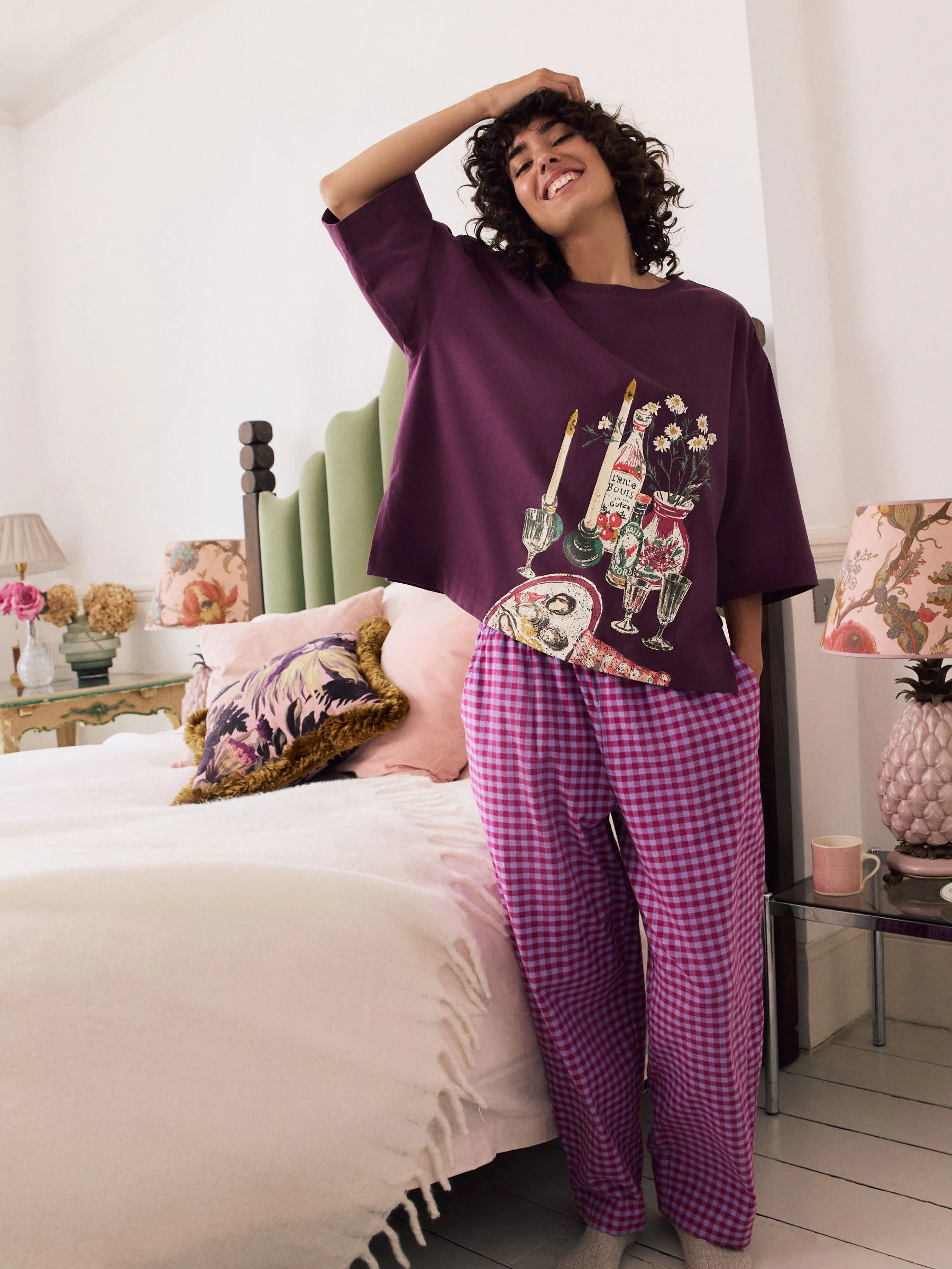 PURPLE GINGHAM - 100% Cotton Barrel Leg Pyjamas