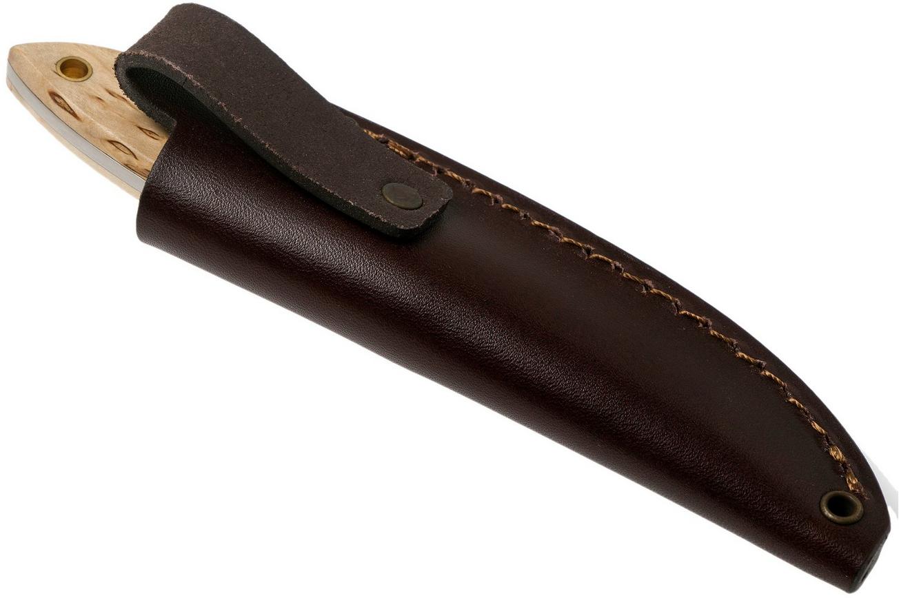 Brisa Bobtail 80 Curly birch handle, 12C27 scandi, lederen sheath 9949