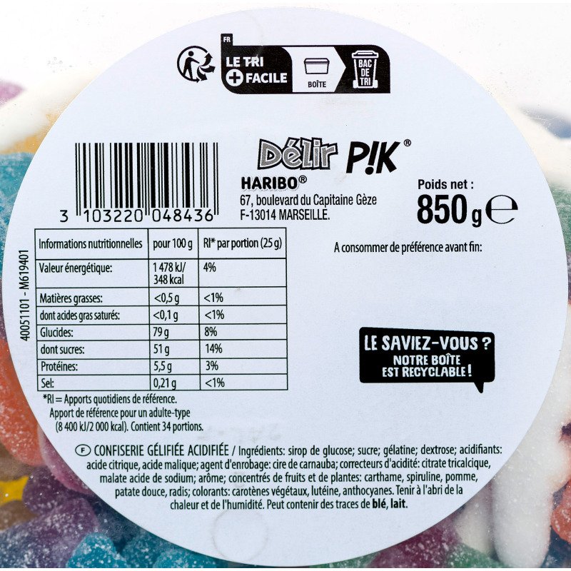 Bonbons Délir Pik Haribo - Boîte de 850 g