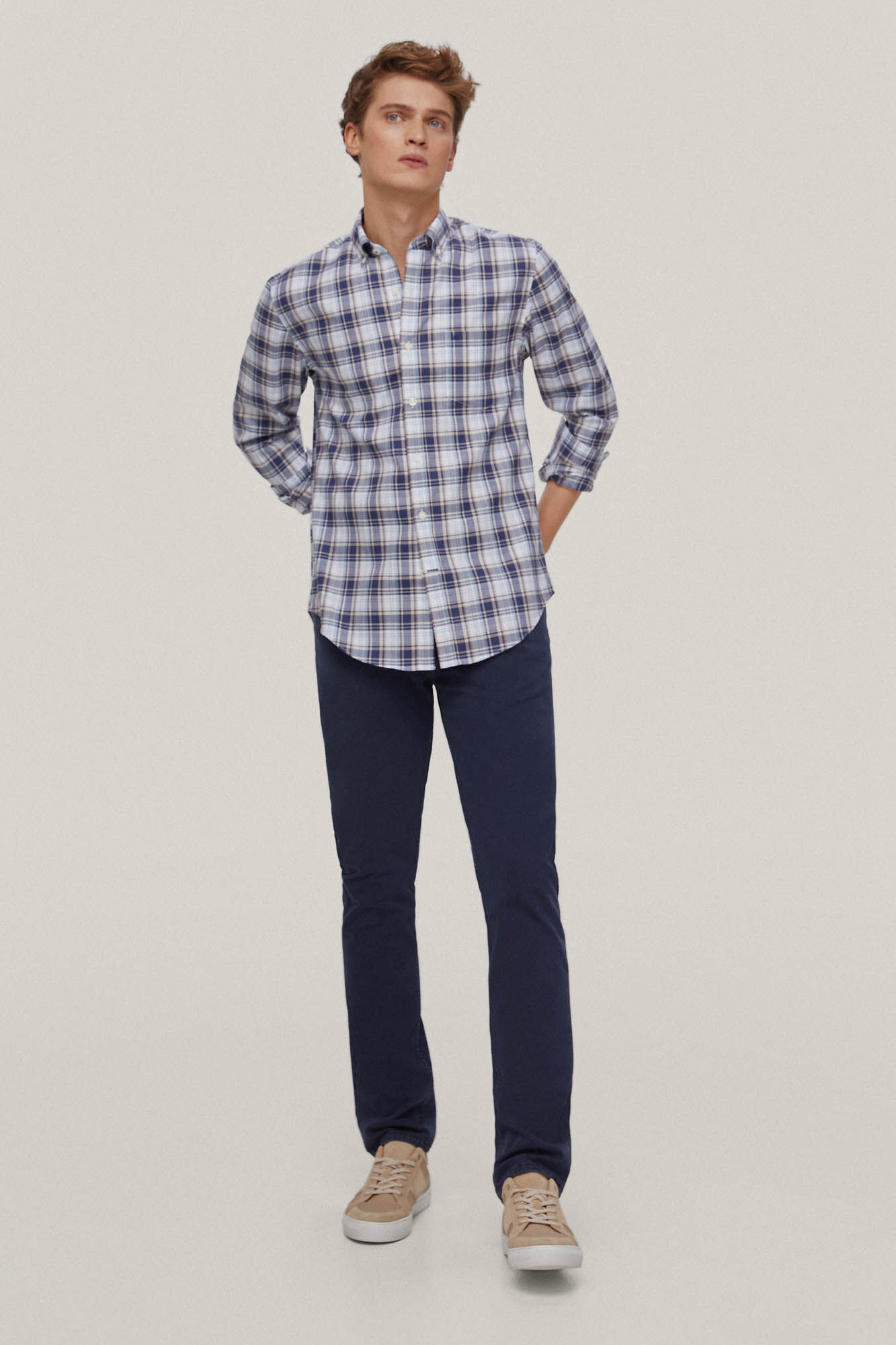 Camisa xadrez que não precisa passar e com tratamento antimanchas - Azul