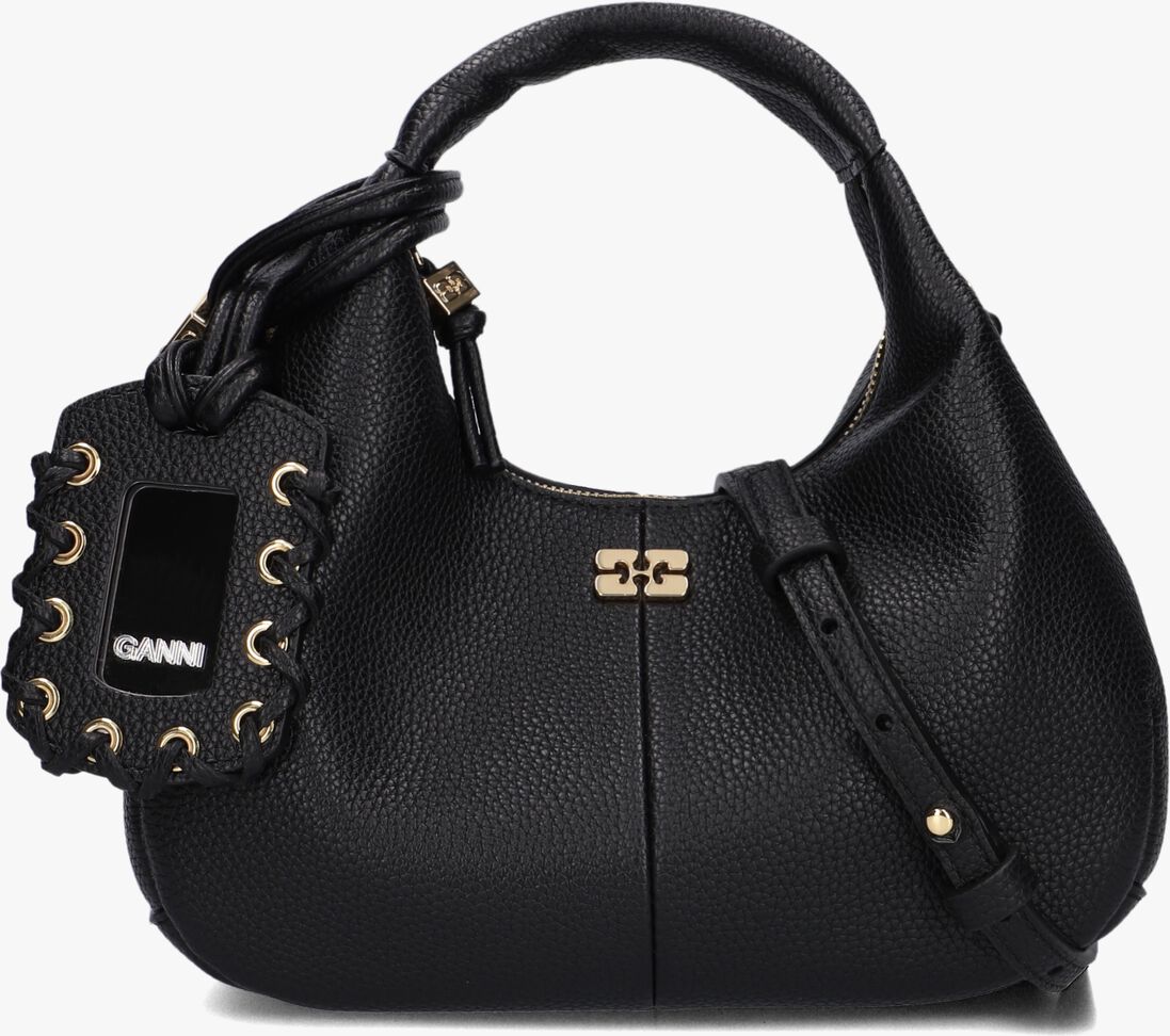 zwarte ganni handtas hobo mini grained