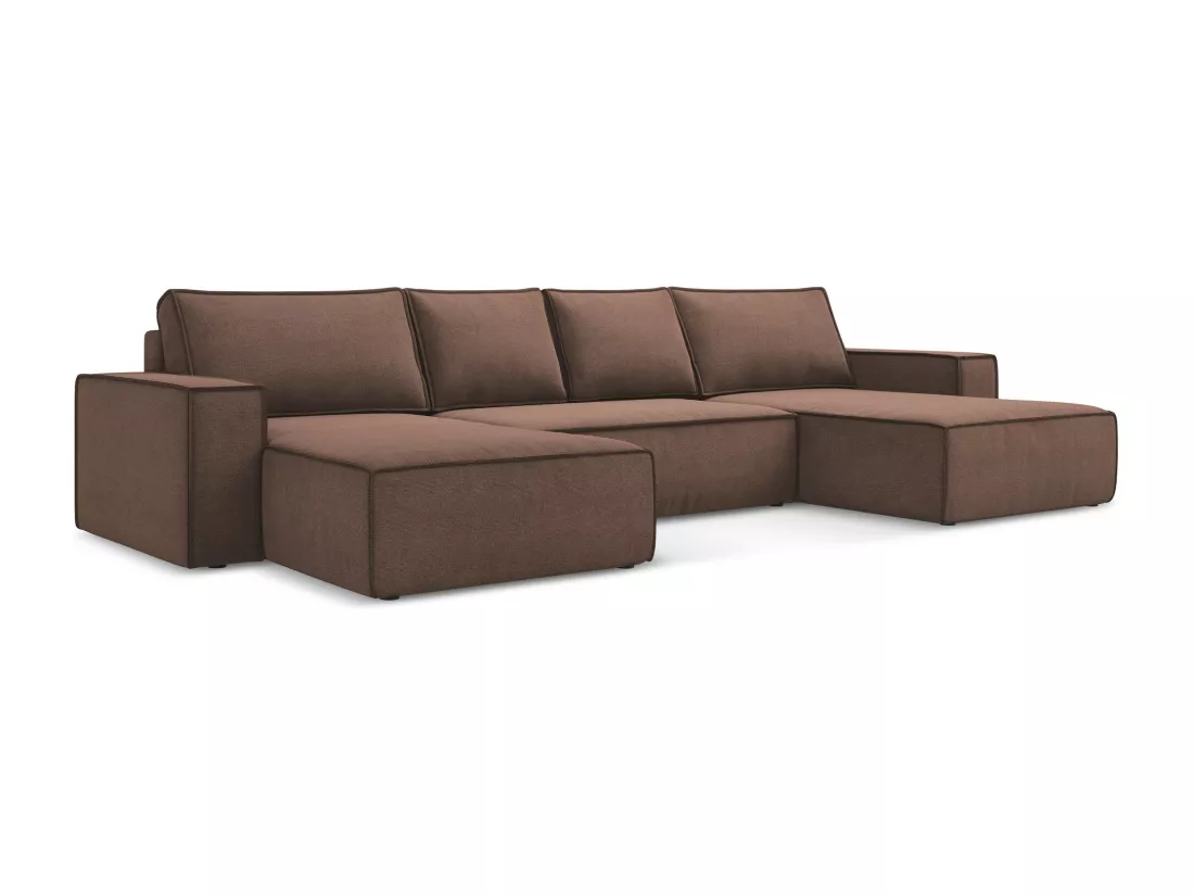 Canapé d'angle panoramique convertible en tissu texturé - rose poudré - KIMO