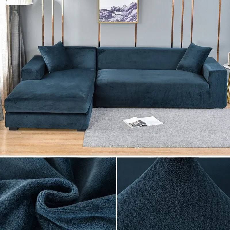 PlushFit - Hochwertige Sofabezüge aus Stretch-Samt für luxuriösen Komfort und stilvolles Aussehen, 1 SITZPLATZ (90-140 cm) / Dunkelblau