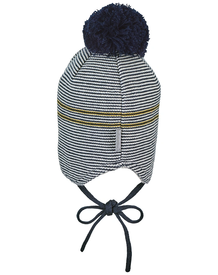 Wintermütze POMPOM gestreift in ecru