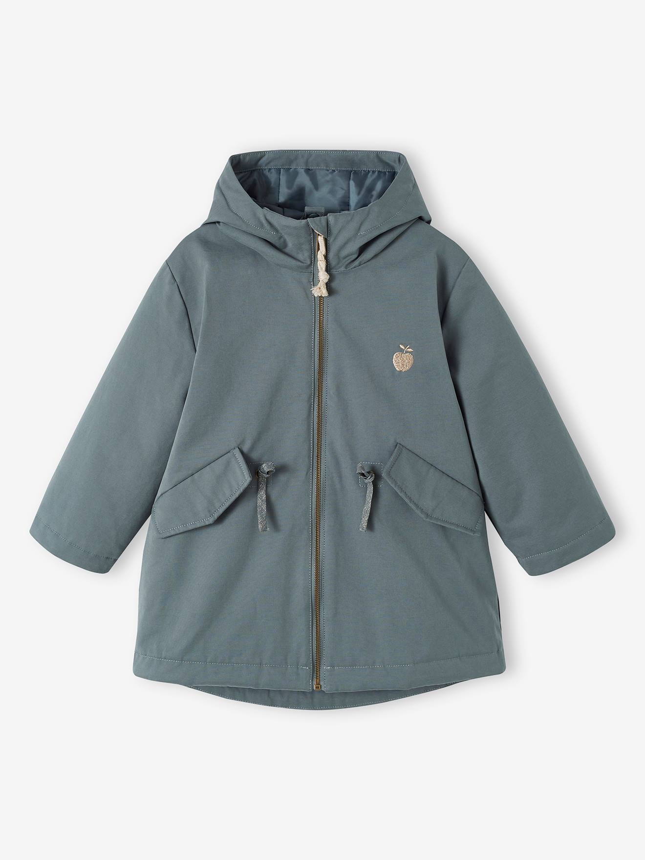 Parka verde com capuz para meninas, jaqueta acolchoada brilhante e forro de sherpa 3 em 1