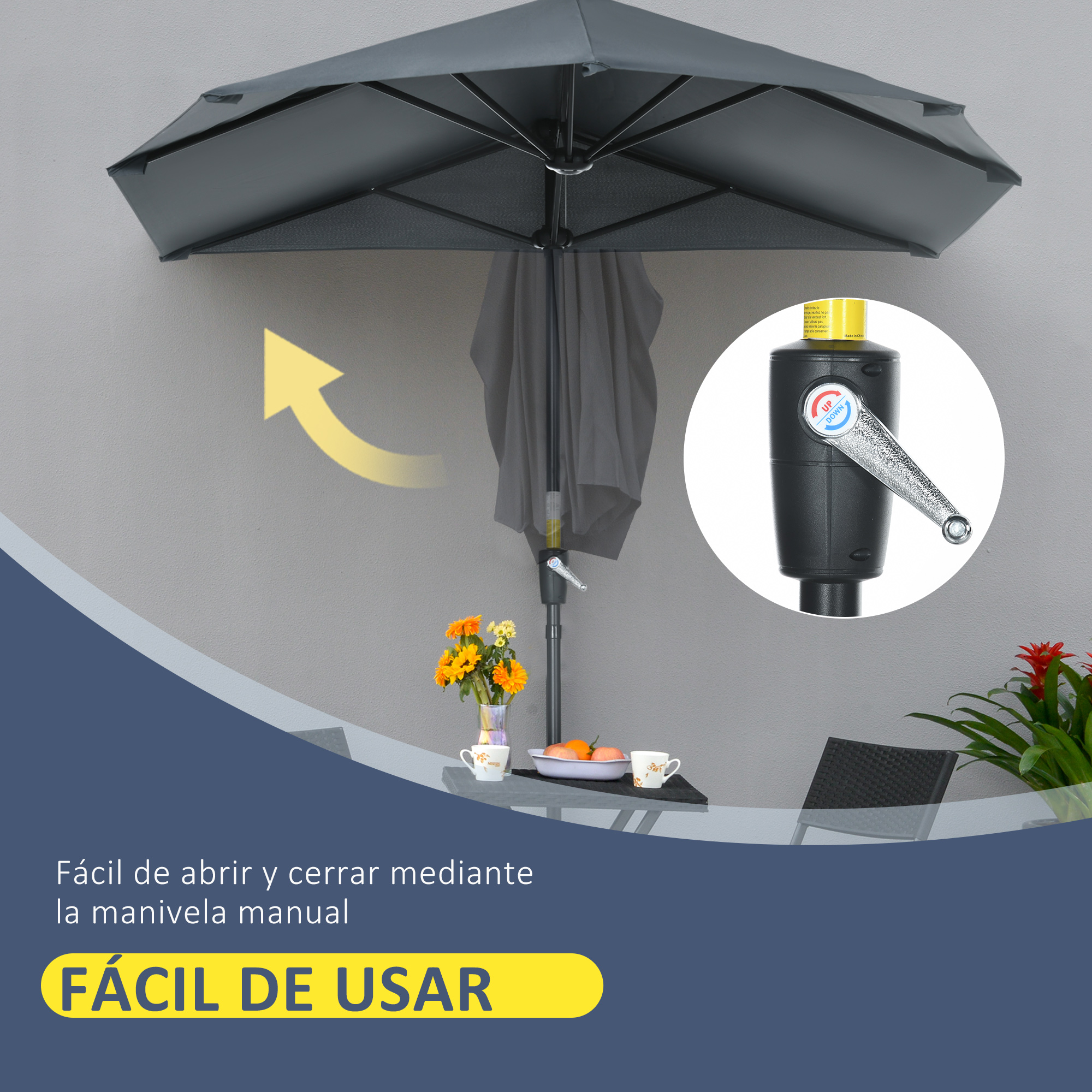 Guarda-sol de jardim cinza Outsunny