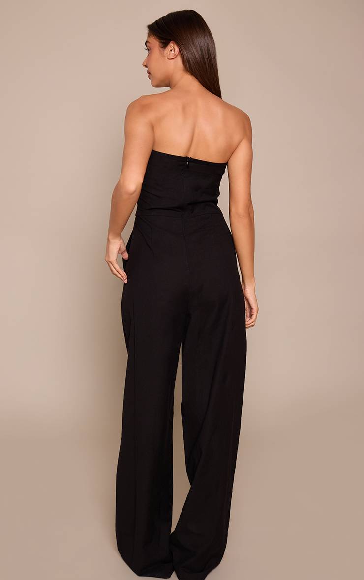 Noir Combinaison-pantalon Bandeau À Jambes Larges Aspect Lin