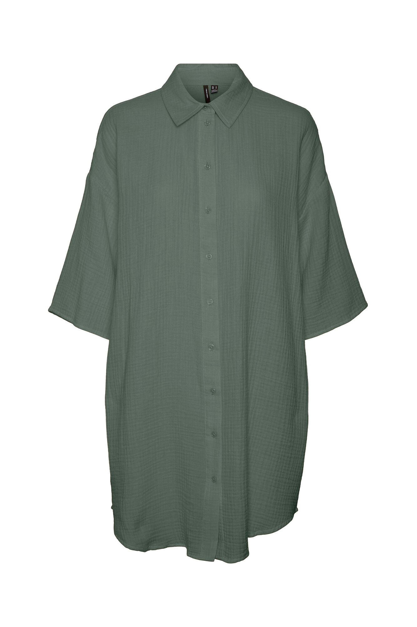 Vestido camisa com mangas três-quartos - Verde