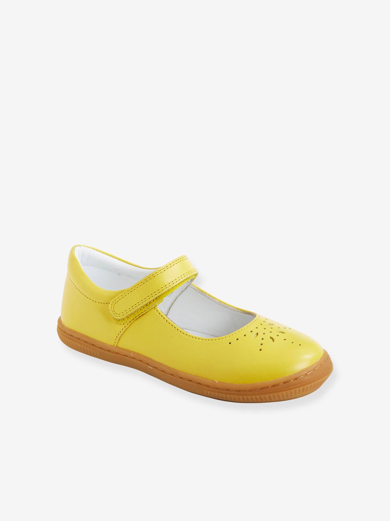Sapatinhos de couro estilo bebê para meninas, especialmente para quem está começando a viver sozinha, amarelo médio, liso.