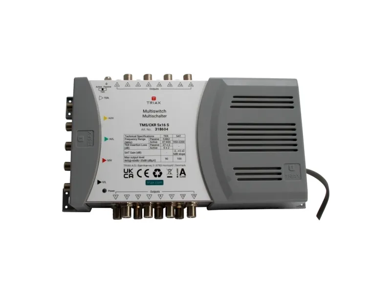 Triax 318604, 5 inputs, 16 outputs, 950 - 2200 MHz, 47 - 694 MHz, 1.0, 2.0, 180 - 264 V
