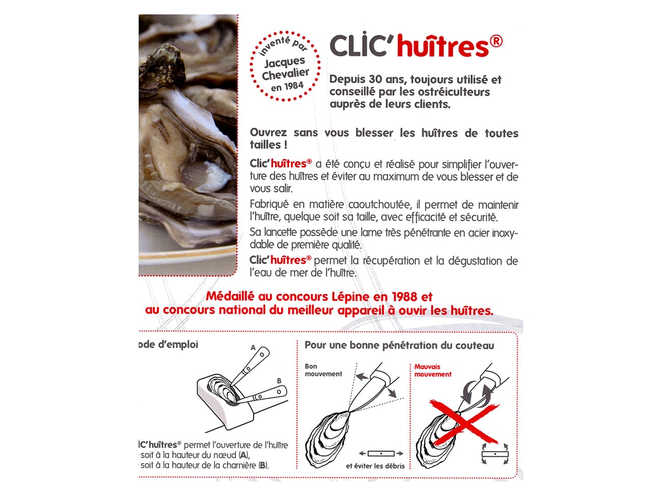 Couteau à huîtres Clic'huîtres - Clic'huîtres