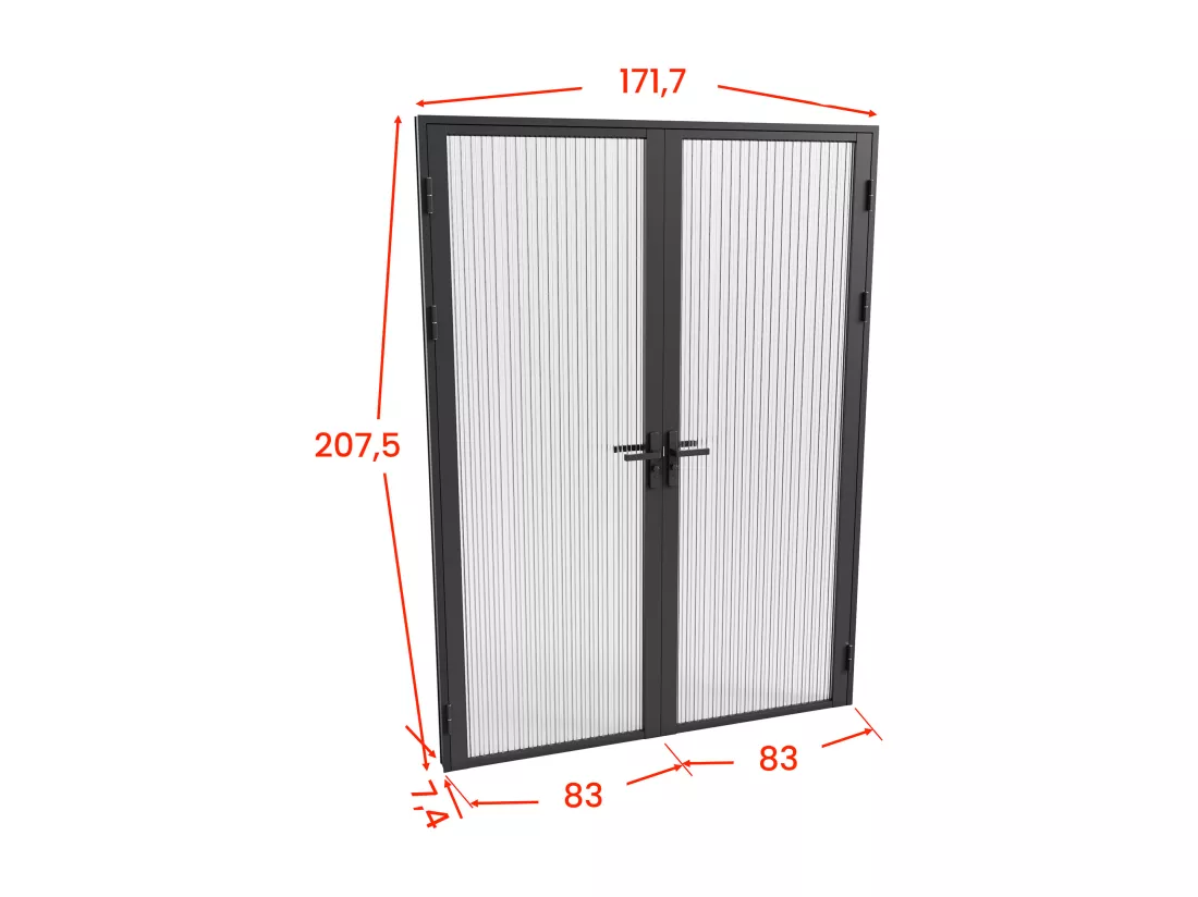 Bloc porte réversible à deux battants en aluminium et verre trempé texturé - 2 x H204 x L83 cm - Noir - LOXTON