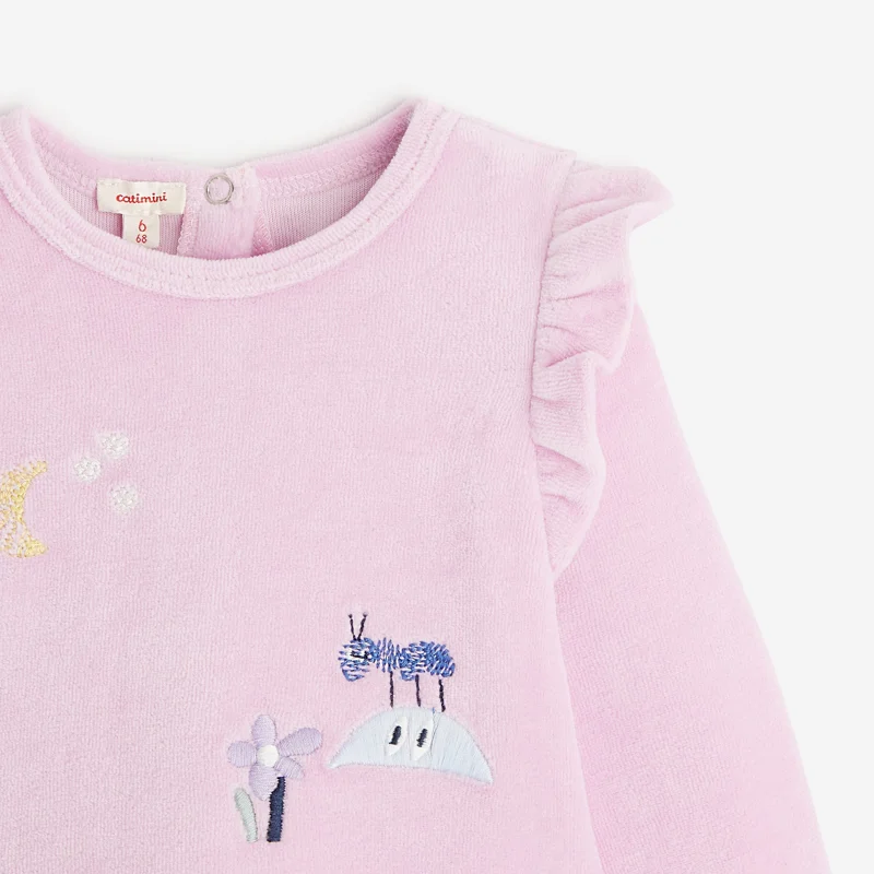 Pyjama violine bébé fille en velours maille côtelée violet Catimini Mauve Violet