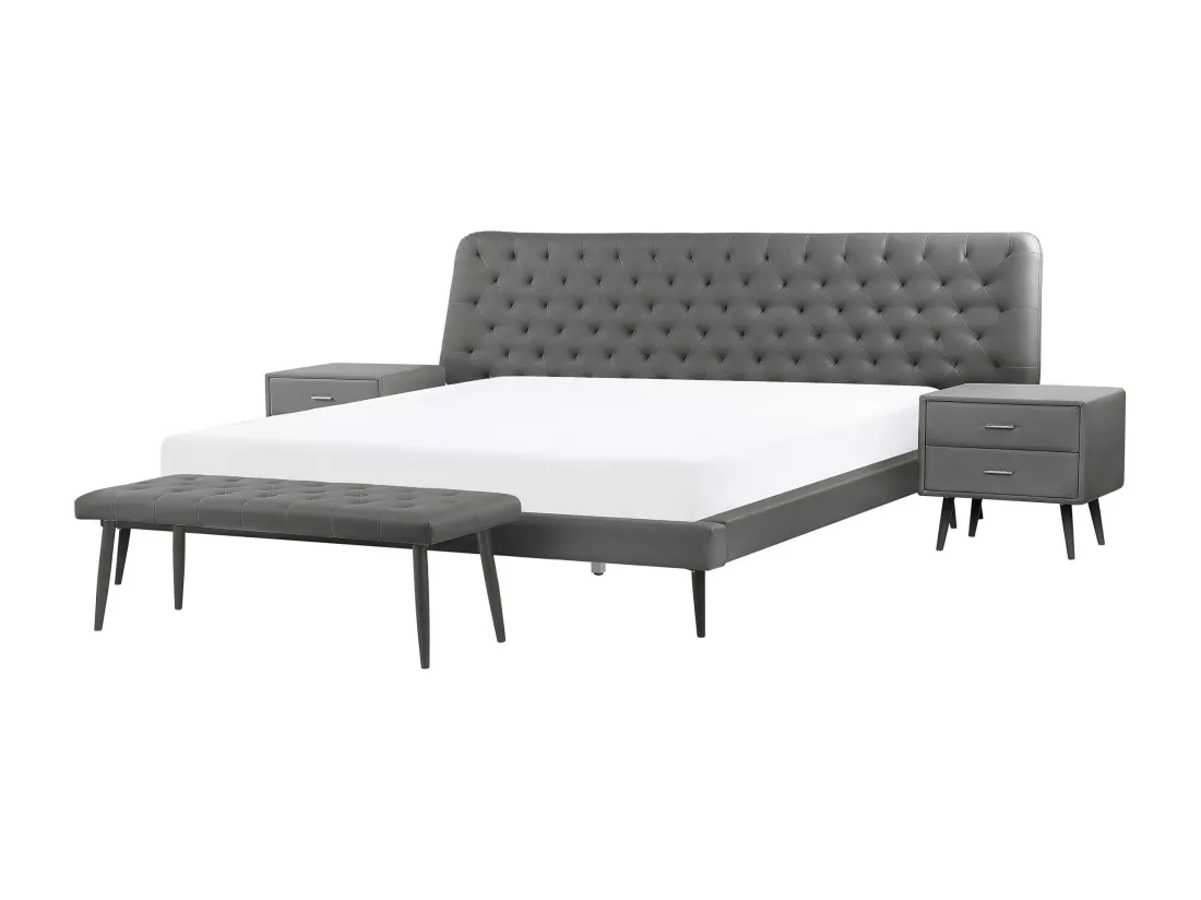 Ensemble de chambre Cuir PU ESSONNE 160 x 200 cm Gris
